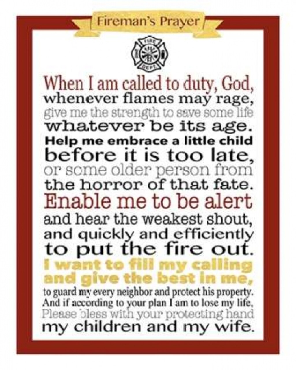 Fireman Prayer Poster Print by Tara Moss - Item # VARPDXTA1579